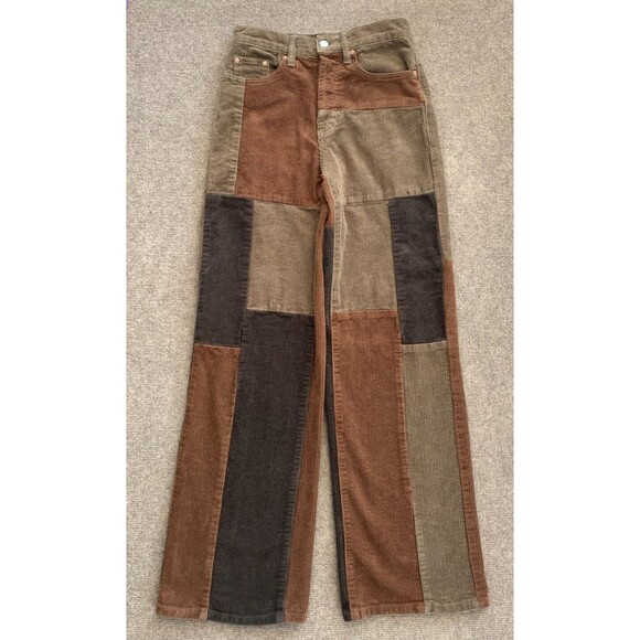 Pacsun Corduroy Baggy Jeans Womens 24 Wide Leg Patchwork Cotton Brown Colorblock - Picture 1 of 9